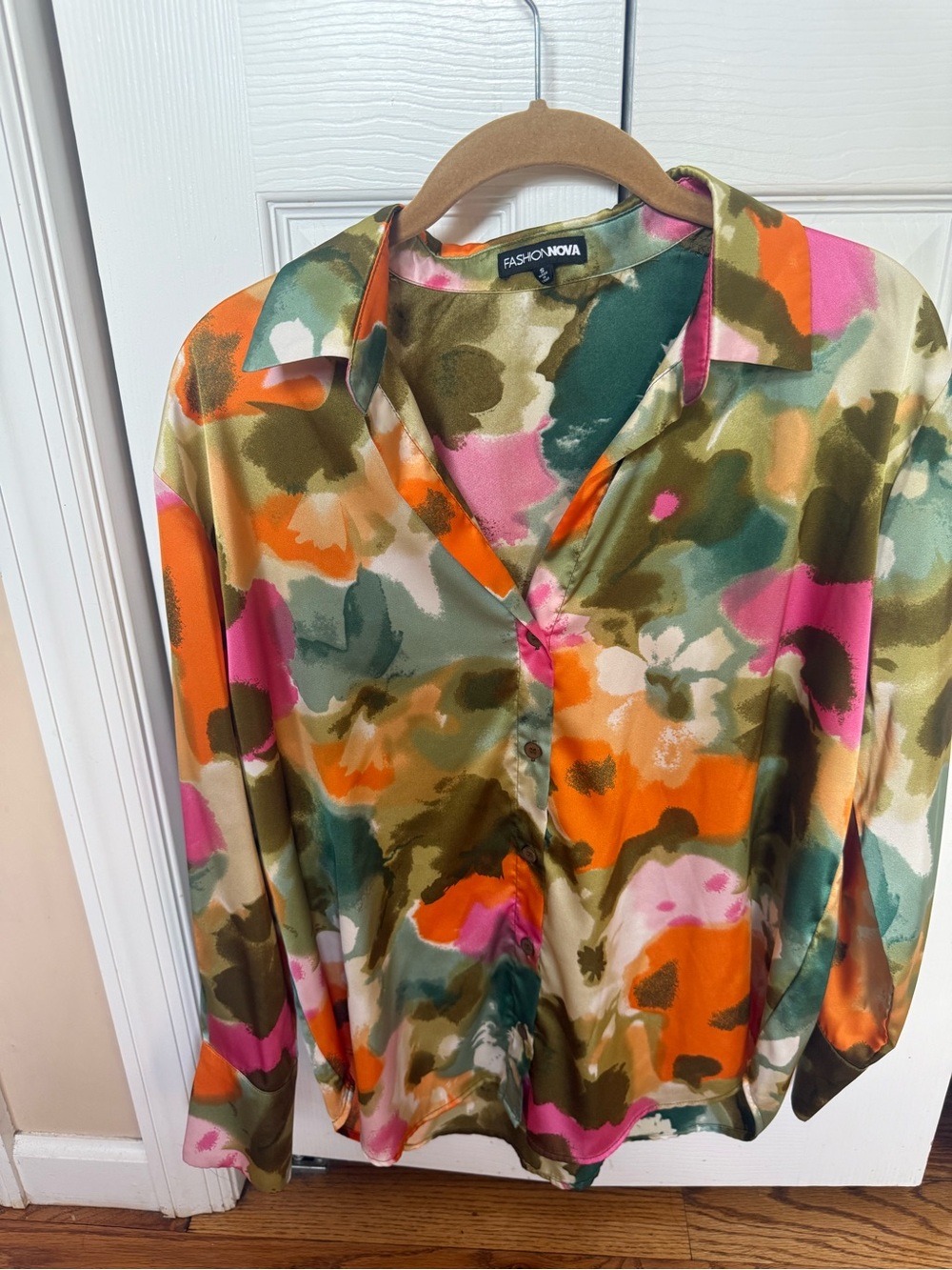 Fashion Nova Multicolor Watercolor Button-Down Top